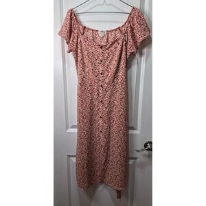 Monteau Pink Floral Midi Dress with Button Front